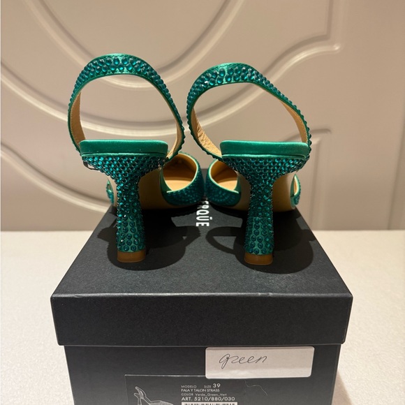 Brand New Elegant Green Women's Embellished Slingback Heels - Picture 3 of 4